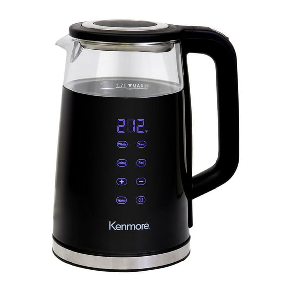 Kenmore 1.7L Electric Kettle Portable Electric Glass Kettle with Temperature Control Digital Display, Lid Glass Electric Kettle, Black