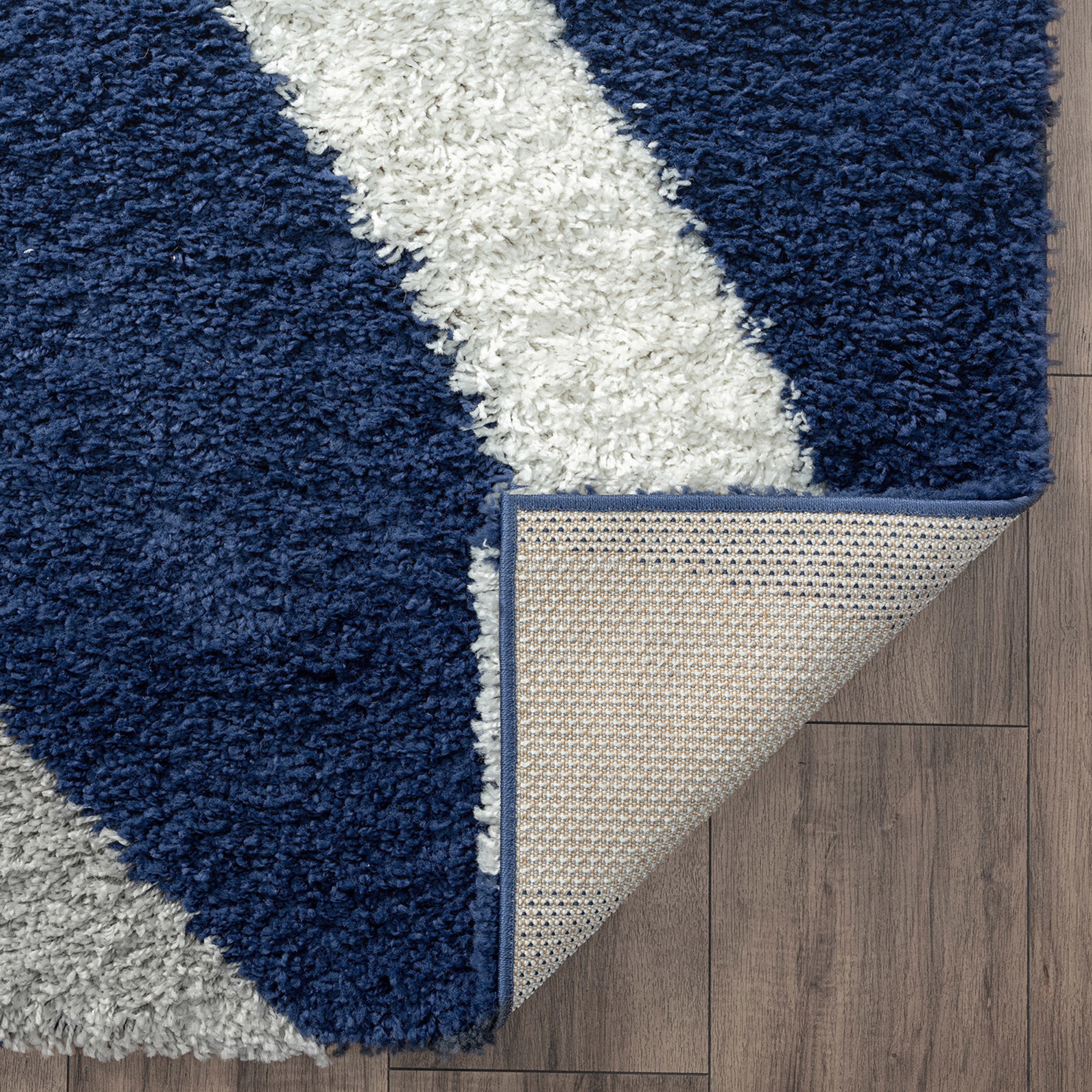 Uptown Shag Contemporary Shag Thick Navy and Silver Indoor Area Rug, 6.7' x 9'