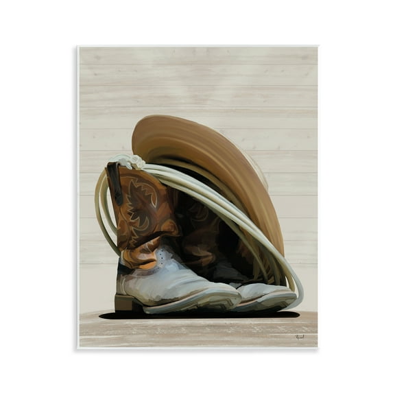 Stupell Industries Cowboy Gear on Beige Fashion Painting Unframed Art Print Wall Art, 11 x 14