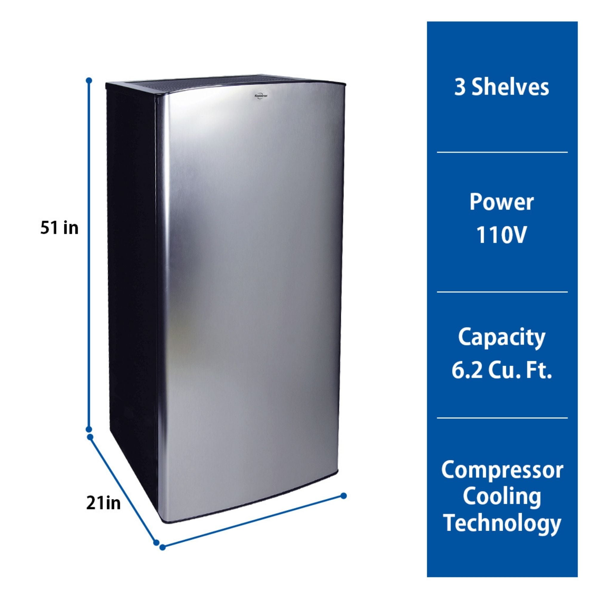 Koolatron Stainless Steel Compact Fridge with Freezer, 6.2 cu ft (176L)