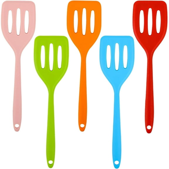 5Pcs Small Spatula, Mini Silicone Turner, Silicone Slotted Spatula, Mini Spatulas for Kitchen, Silicone Non Stick Cookware, Colorful Egg Spatula, Small Spatula for Cooking(Blue/Green/Red/Orange/Pink)
