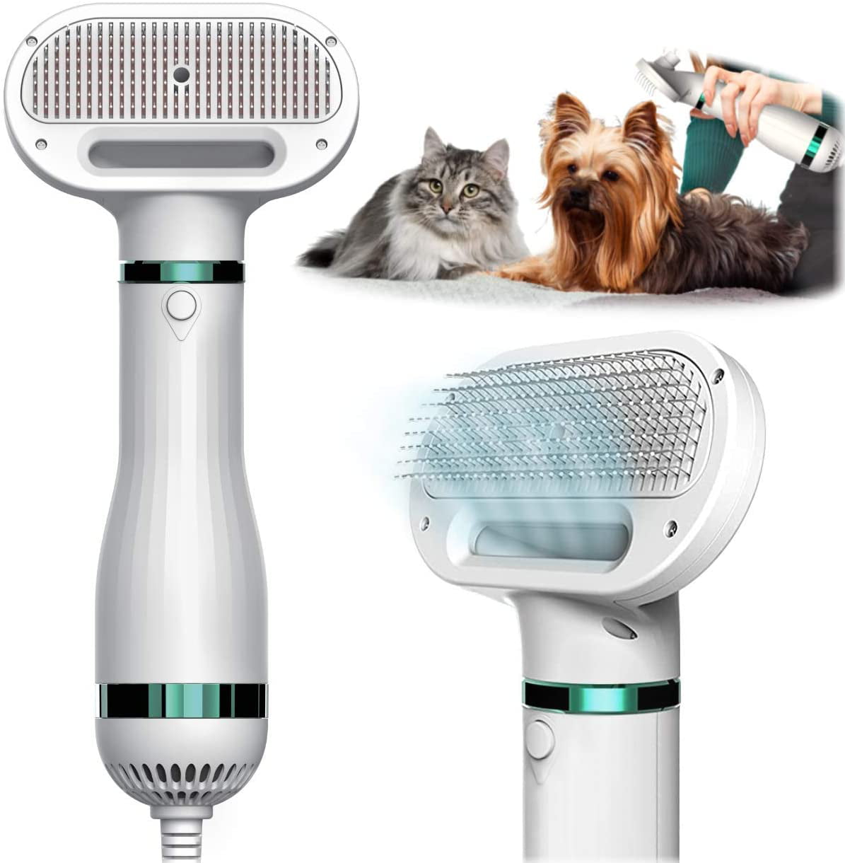 2-in-1 Professional Pet Grooming Hair Dryer Blower for Small and Medium Dogs and Cats Pet Hair Dryer Dog Slicker Brush with 3 Heat Settings 