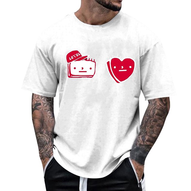 YDLCAFD Men's Print Theme T Shirt Printed Solid Color Short Sleeve Top