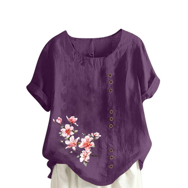 Camisetas de Manga Corta para Mujeres, Camiseta de Manga Corta Impresa Casual Hecha de 95% Poliéster 5% Spandex para Todas las Estaciones, Camisetas de Manga Corta para Mujeres
