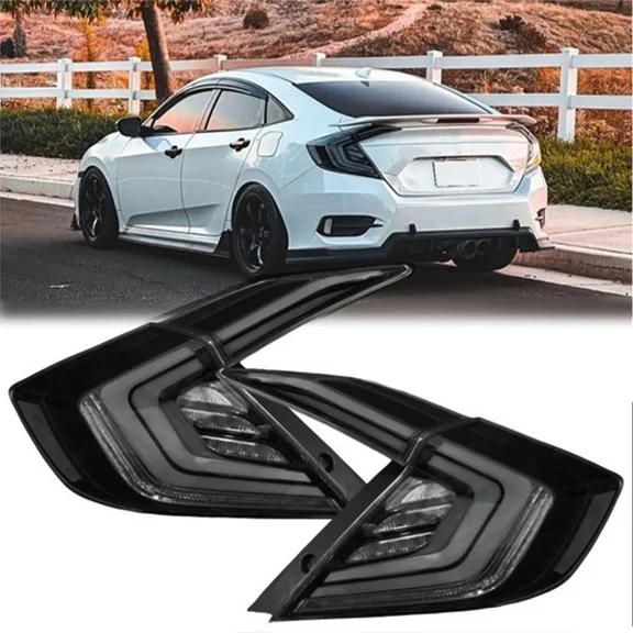 Woudy Smoked LED Tail Lights, One Pair Black Housing, for Honda Civic Sedan 10th Gen 2016-2021