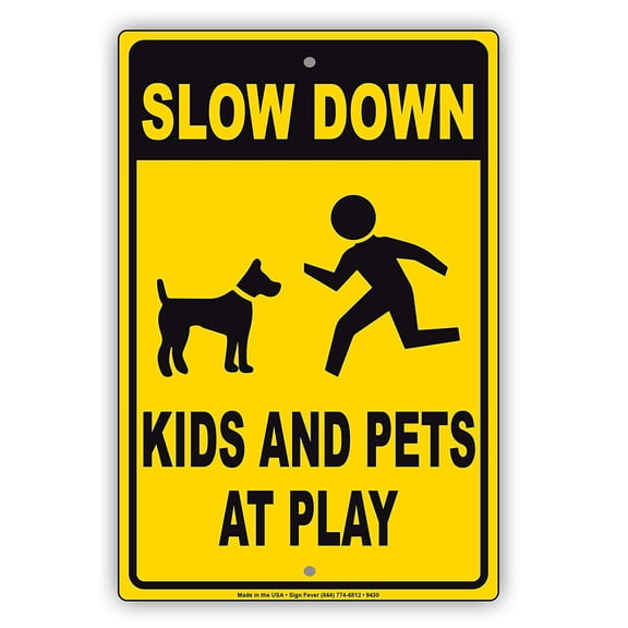 Slow Down Kids And Pets At Play Life Is Precious Reduce Speed Alert Warning Metal Aluminum Sign 8x12