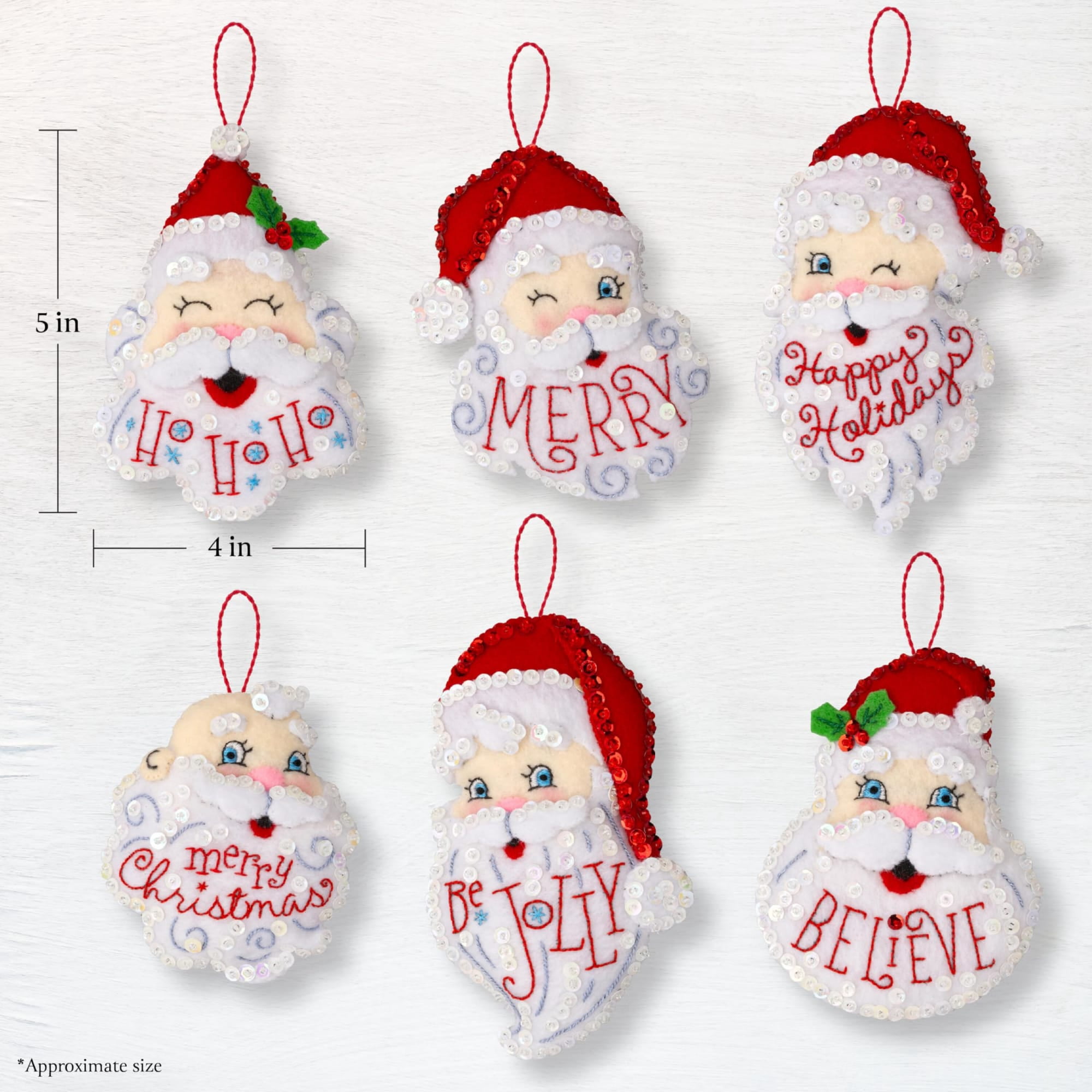 Bucilla Holiday Greetings 6 Count Felt Applique Ornament Kit, 4 x 5 in