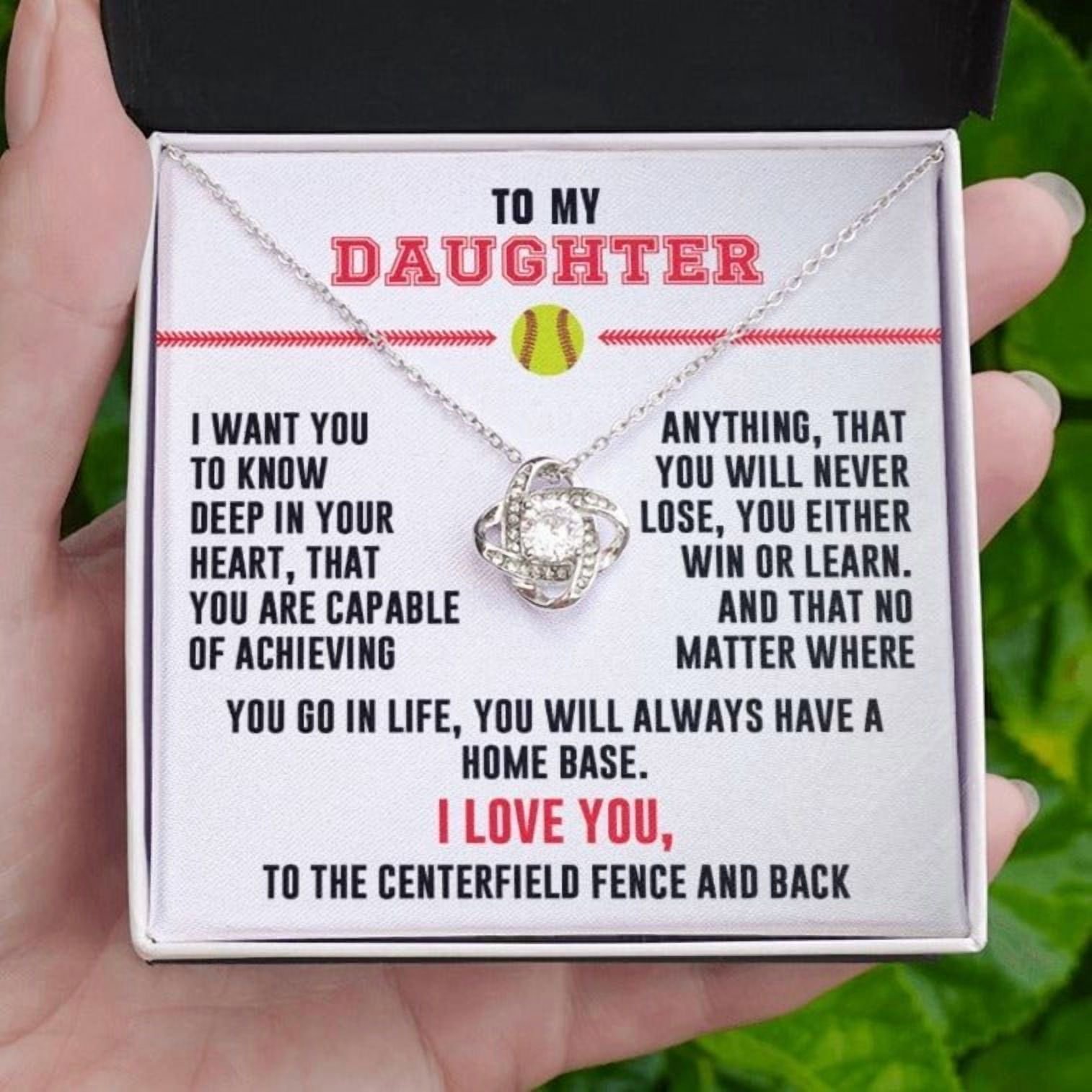 My Softball Daughter — Love Knot Necklace, Gold Love Knot Necklace