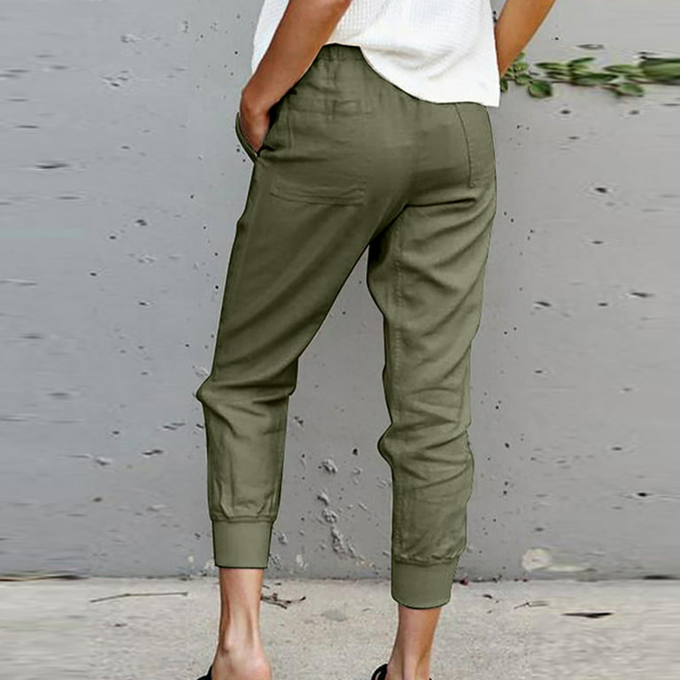 Zpanxa Womens Wide Leg Pants Casual Solid Cotton Linen Pants