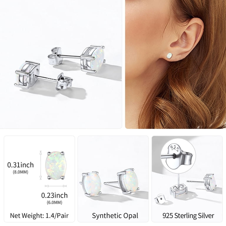 ChicSilver White Opal Oval Stud Earrings, Sterling Silver photo 5