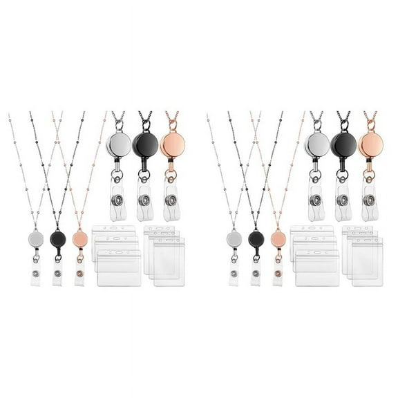 Retractable Badge Scroll Lanyard with ID Card Holder, 6Pcs Beaded Badge Lanyard Necklace with 12 A