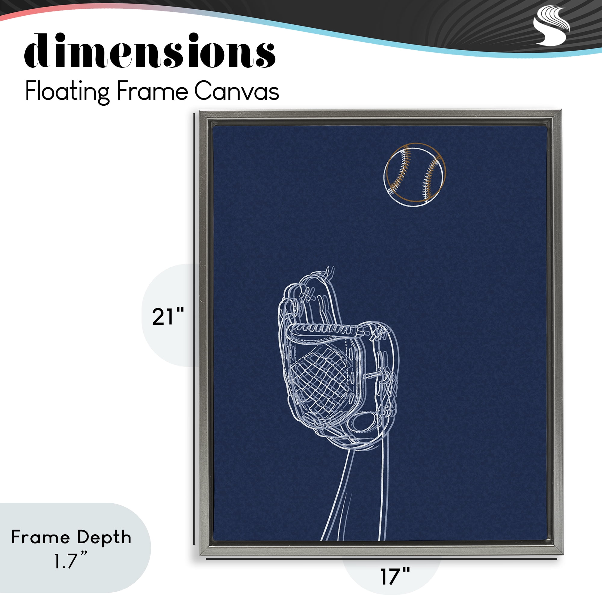 Stupell Industries Baseball Lines Contour Gray Framed Floater Canvas Wall Art, design by Marcus Prime