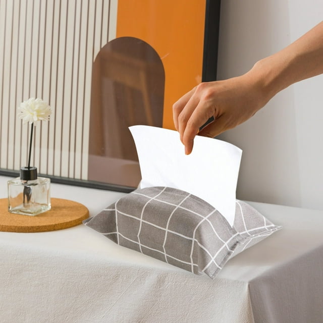 Fiudx Washable Cloth Tissue Box Cover | Cotton & Linen Fabric | Black or Gray Pattern | Fits Standard Tissues | Home Office Car Storage | 9.05X6.29 Inches