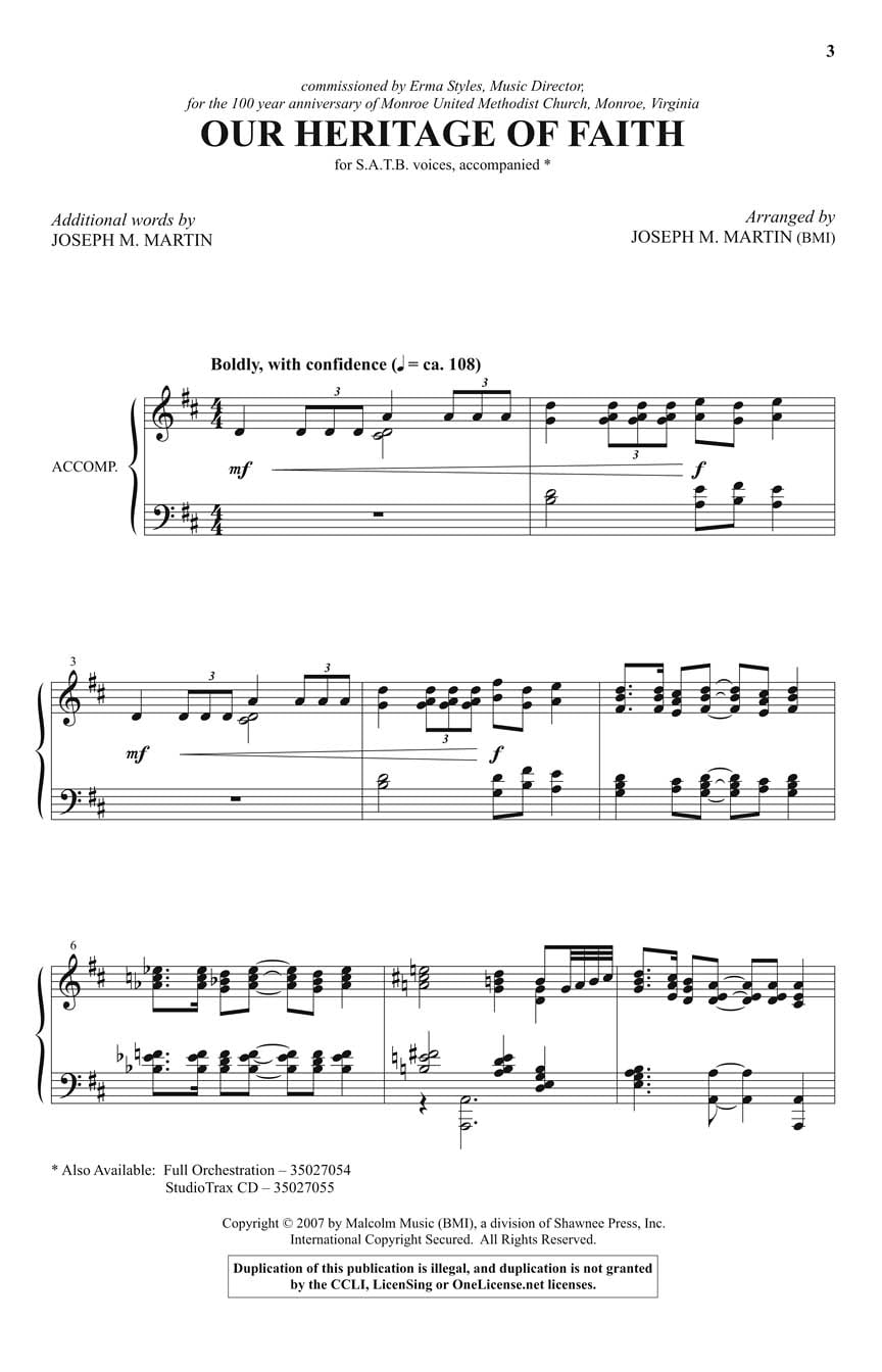Shawnee Press Our Heritage of Faith (from Of Faith and Freedom) ORCHESTRATION ON CD-ROM Arranged by Joseph M. Martin