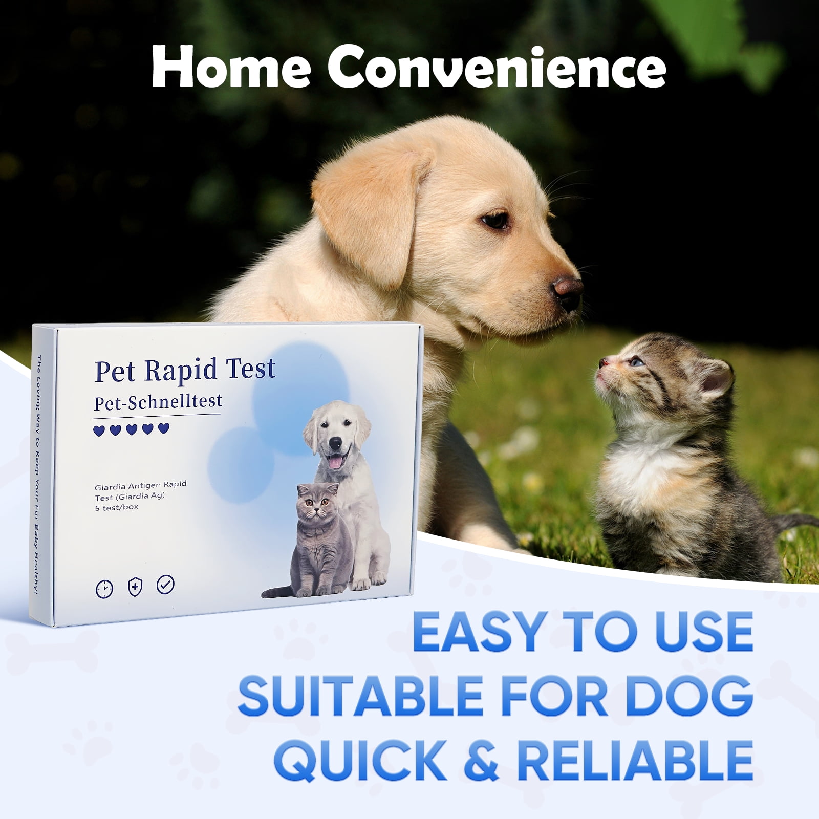 Rapid 5-Piece GIA Test Kit for Dogs & Cats: Home Giardia Detection in Feces/Vomit in 5-10 Min! Easy, Non-Invasive for All Breeds & Ages