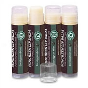 SPF Lip Balm 4-Pack  by Earth's Daughter -  Lip Sunscreen, SPF 15,  Organic Ingredients, Eucalyptus Mint  Flavor, Beeswax, Coconut Oil,  Vitamin E - Hypoallergenic,  Paraben Free, Gluten Free