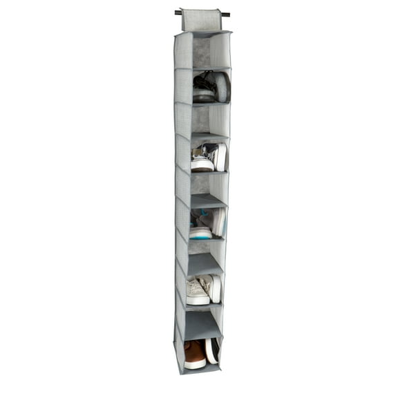 Simplify 10 Shelf Hanging Shoe Organizer in Grey Nonwoven