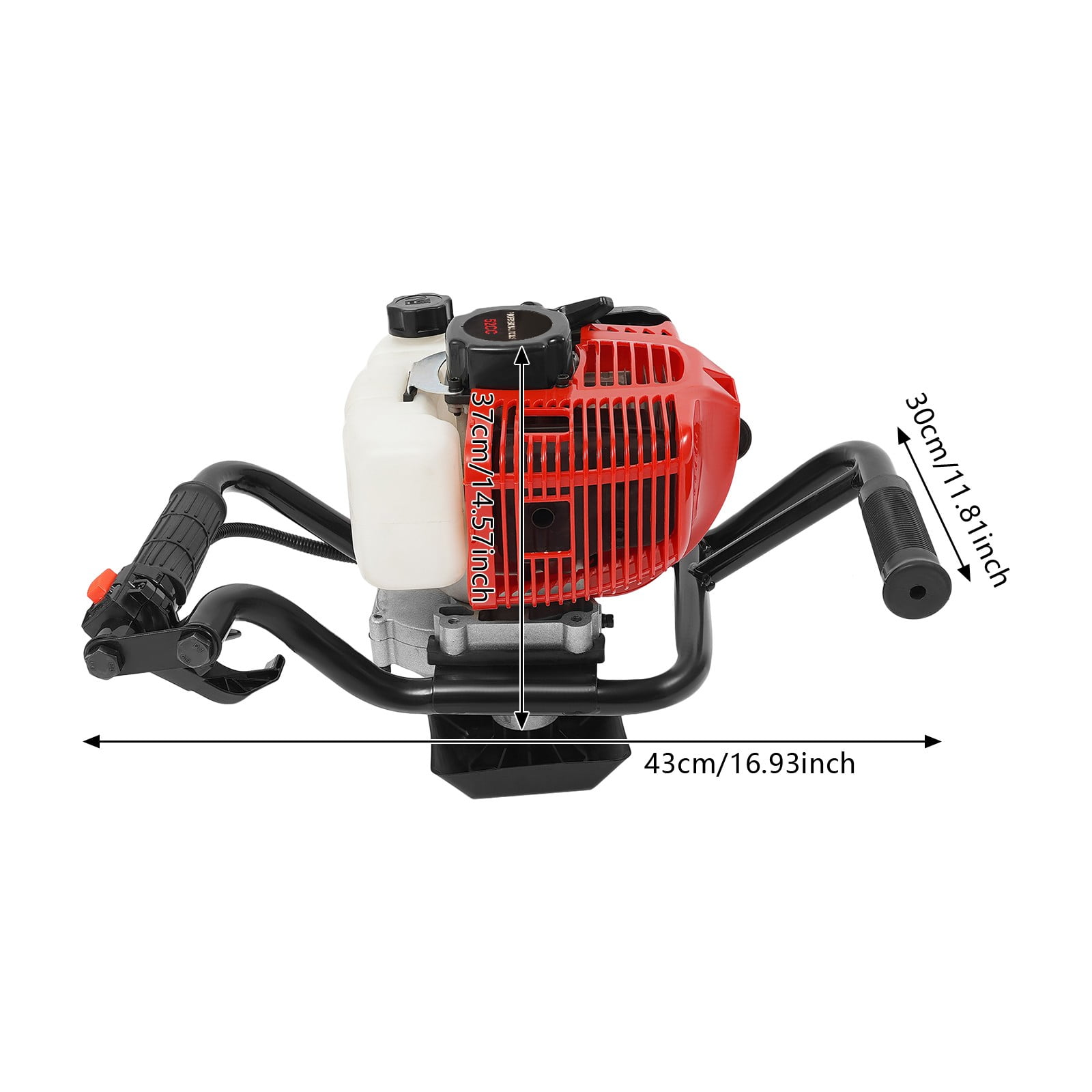 2-Stroke Gas-Powered 52CC Earth Auger Post Fence Hole Digger Powerhead, 2HP 6500RPM Petrol Drill Borer for Garden & Lawn, Digging, Suitable Drill Bit 3.94in/5.91in/7.87in/11.81in