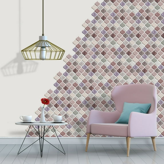 Walplus Peel and Stick Backsplash Arabesque Old Rose Mocha 3D Tile Decals 32 Sheets 11" x 8"