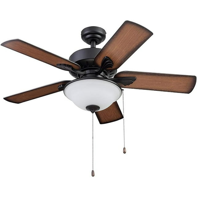 Portage Bay Viretta 42" Ceiling Fan with Light, Quiet Motor & Pull Chain, Black