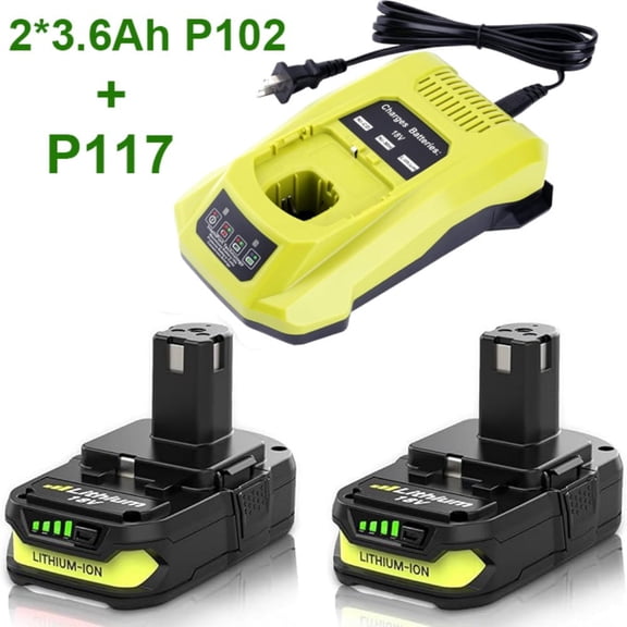2Pack 18V 3.6Ah Replacement for Ryobi 18V Battery and Charger Kit Combo for Ryobi Battery 18 Volt ONE  P108 P107 P104 P105 P102 P103 260051002 P117 P118 P113 BCL1418 Cordless Tools