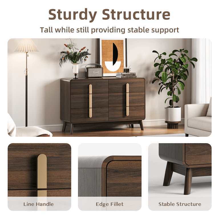 walmart mid century modern dresser JOINICE Mid Century Modern 6-Drawer Wooden Dresser, Chest of Drawers for Bedroom and Living Room, Cherry
