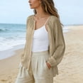 thumbnail image 4 of CaComMARK PI Button Down Shirt Women Casual Long Sleeve Shirts Breathable Plus Size Summer Sheer Mesh Tops Beach Cover Up Khaki, 4 of 9
