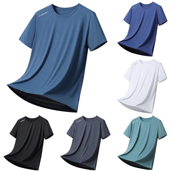Zylarhe Mens Tshirt, Men Summer Ice Silk Cool Loose Fit Sports Short Sleeve Shirt for Navy XXXXXL