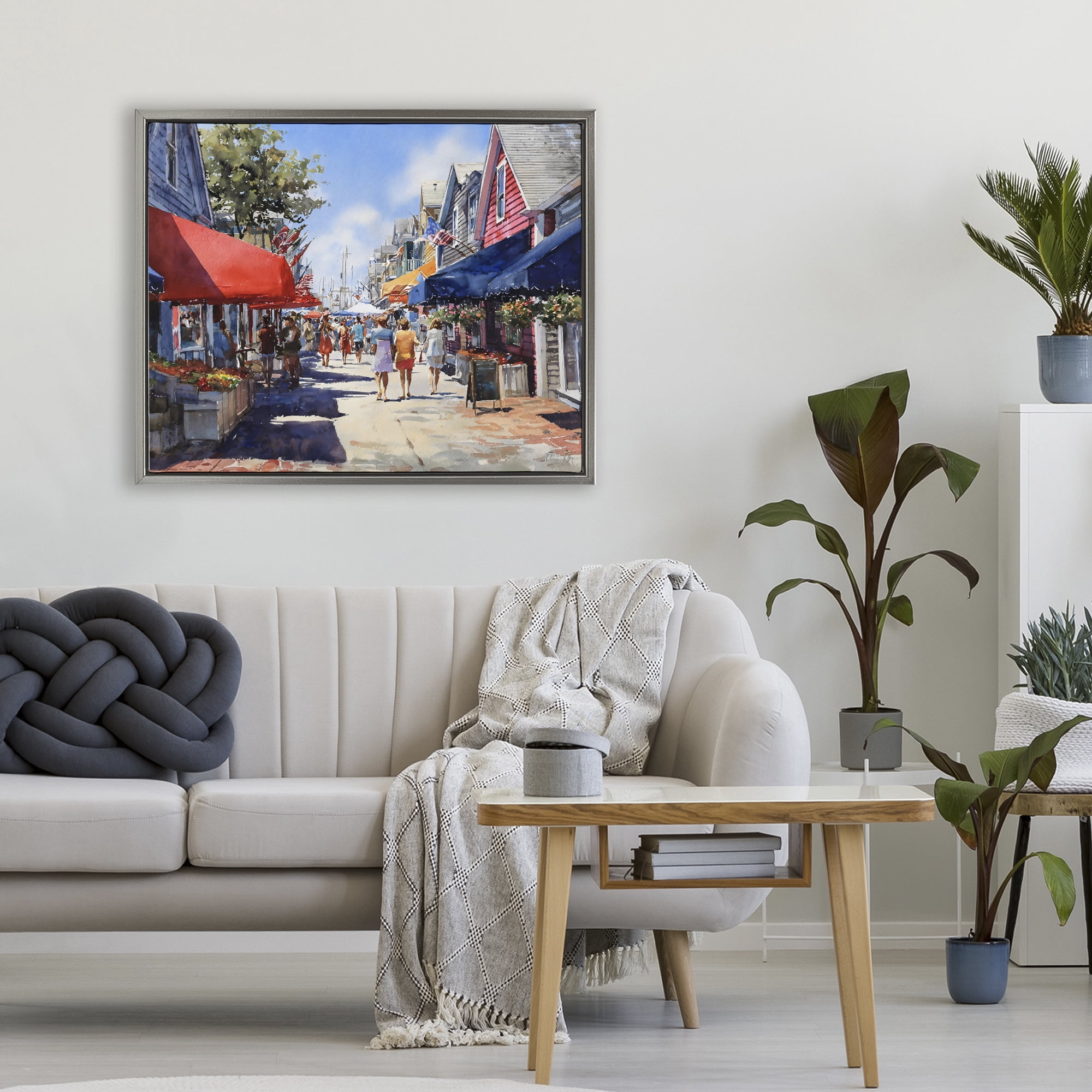 Stupell Industries American Coastal Town Stroll Gray Framed Floater Canvas Wall Art, design by Franklyn Gregory