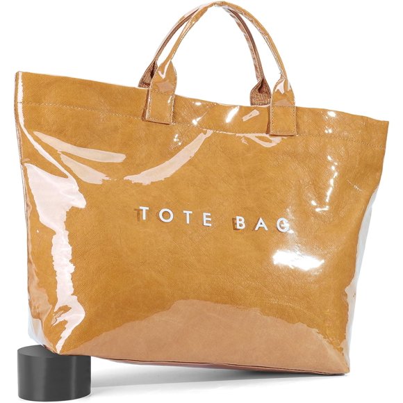 Tote Bags for Women PVC Large Tote Bags Letters Print Kraft Paper Handbag Clear Top Handle Purse Summer Beach Carry