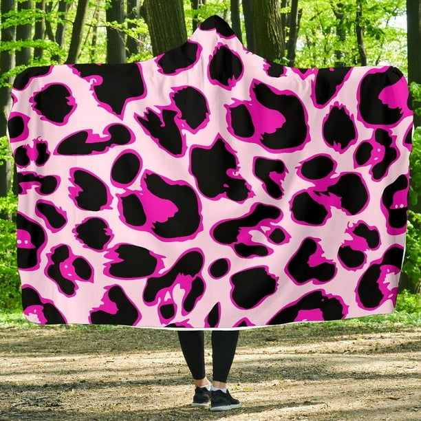 Manta con capucha estampado leopardo rosa