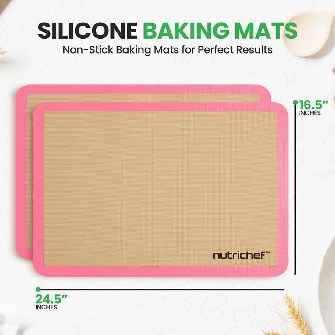 Nutrichef Silicone Baking Mats - 2 Non-stick Food-Grade Silicone Mats - Perfect for Full Baking Pans 24.4 x 16.5 IN - Oven-safe Up to 480 Degrees F - Suitable for Ovens, Freezers, & Dishwashers -Pink