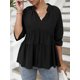 thumbnail image 4 of Blusa, Blusa de media manga para mujer con cuello en V y cuello en V suelta Tomshoo Negro/Grande, 4 of 7