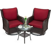 "Katidap Swivel Rocker Patio Chairs Set of 2 and Matching End Table, Ideal House 3 Pieces Wicker Patio Bistro with Premium Fabric Cushions for Yard, Garden, Balcony (Rust, Encryption Rattan)"
