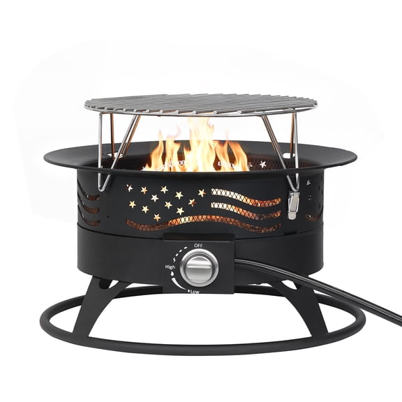 20Inch Outdoor Smokeless Propane Fire Pit with Grill Grate &  Lid