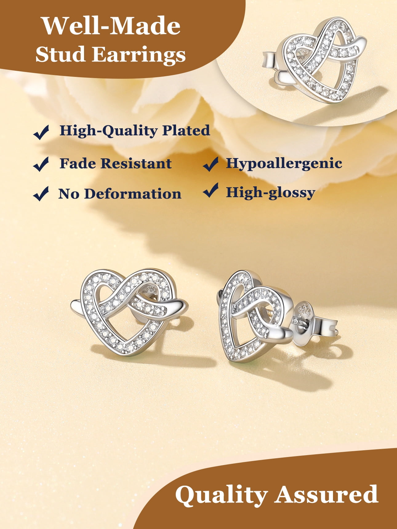 Suplight 925 Sterling Silver Cubic Zirconia Infinite Heart Earrings Love Gifts for Women