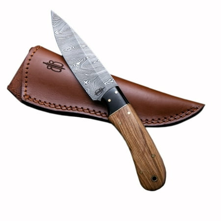 BucknBear Custom Handmade Fixed Blade Damascus Hunting Knife with Leather Sheath (Olivewood/G10) (Best Custom Fixed Blade Knives)
