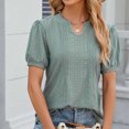 thumbnail image 2 of Women Summer Tunic Tops 2024 Puffy Short Sleeve V Neck Eyelet Shirt Casual Loose Fit Solid Ruched Dress Blouse, 2 of 3