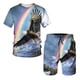thumbnail image 5 of Nuevo conjunto de verano de manga corta con estampado 3D de águila del Día de la Independencia con relámpagos y arcoíris, conjunto de pantalones de playa de manga corta, 5 of 5