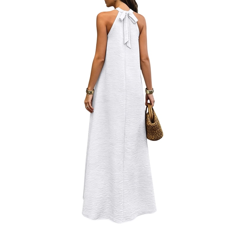 white halter swing dress Halter White Dresses