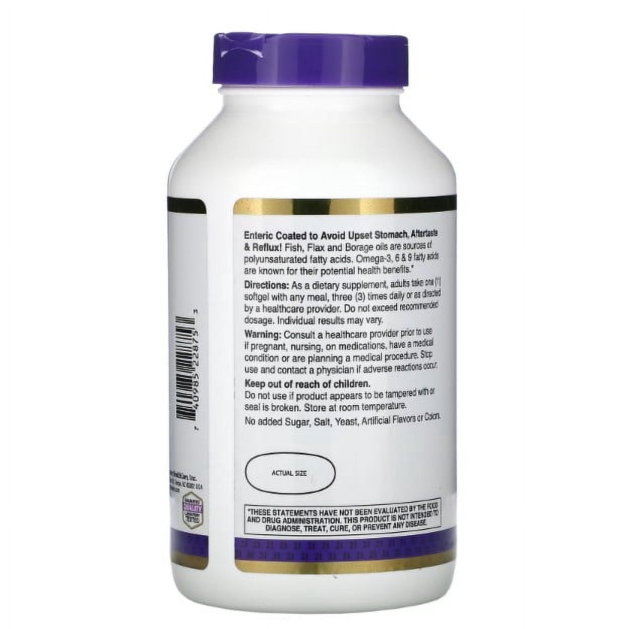 21st Century Enteric Coated Triple Omega Complex, Omega-3-6-9, Reflux-free, 180 Count