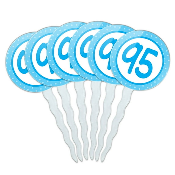 Birthday Blue Dots 95 Cupcake Picks Toppers - Set of 6