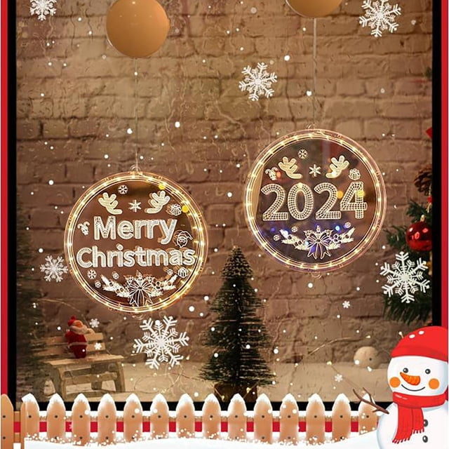 Xihbxyly Letrero Led de Feliz Navidad, Luces Festivas para Ventanas, Elegante Diseño de Árbol, Decoración Colgante Versátil, Uso Interior y Exterior, Bajo Consumo, Tamaño 16 X 16 Cm