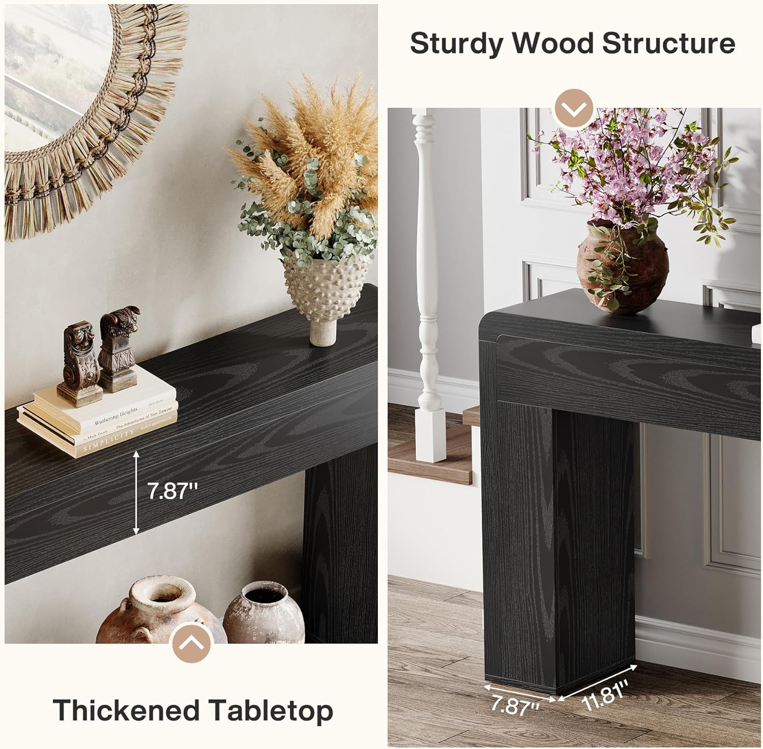 Tribesigns 70.9-Inch Extra Long Console Table, Wooden Sofa Table, Farmhouse Entryway Console for Living Room, Entryway (Black)