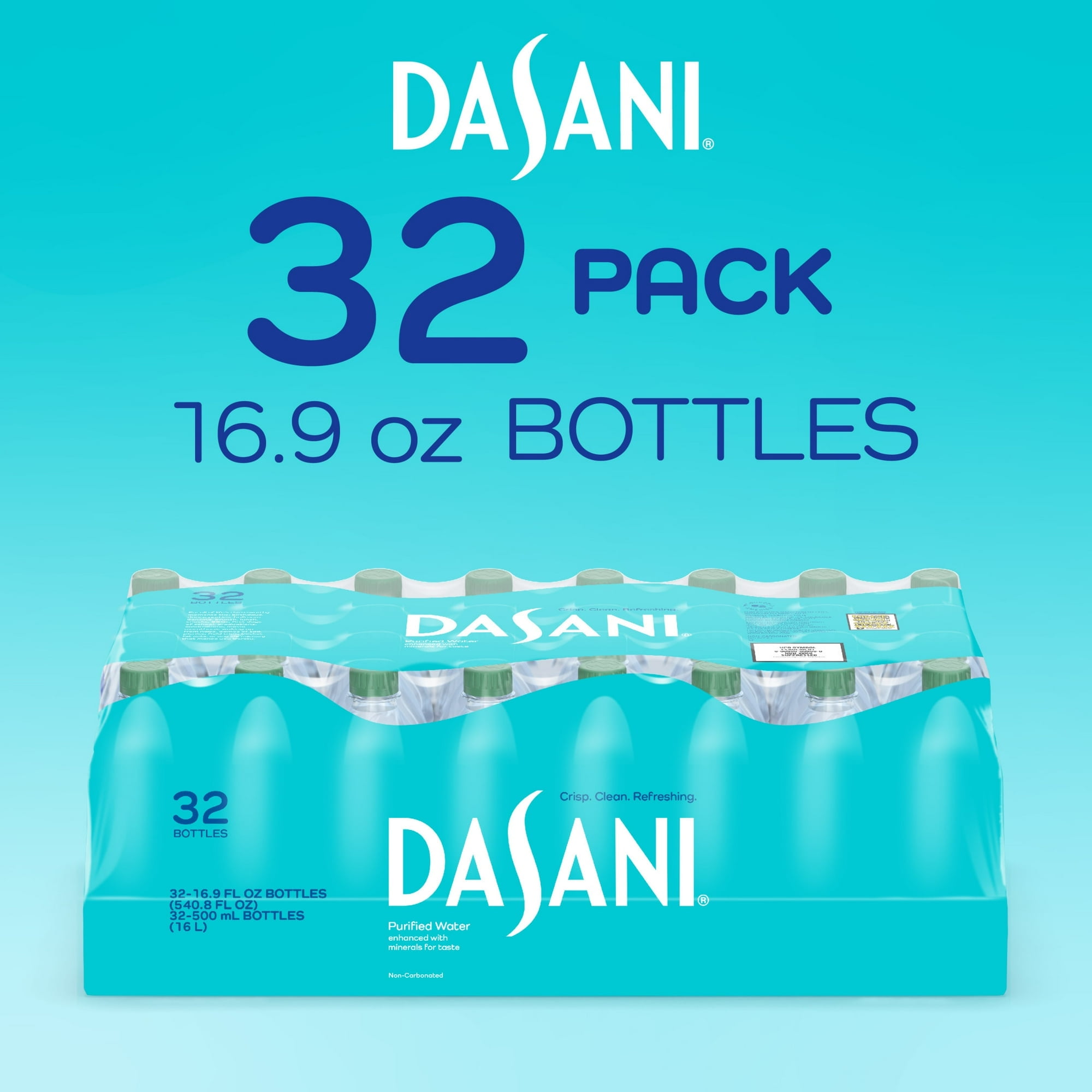 Dasani Purified Water Bottles, 16.9 fl oz, 32 Pack, (Pack of 2)