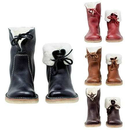 

Women Mid Calf Boots - Fashion Leather Flat Heel Boots with Soft Lining | Stylish and Classic Low Heel Winter Snow Boots for Casual Date Working Wearing with Black Brown Red Coffee Four Colors