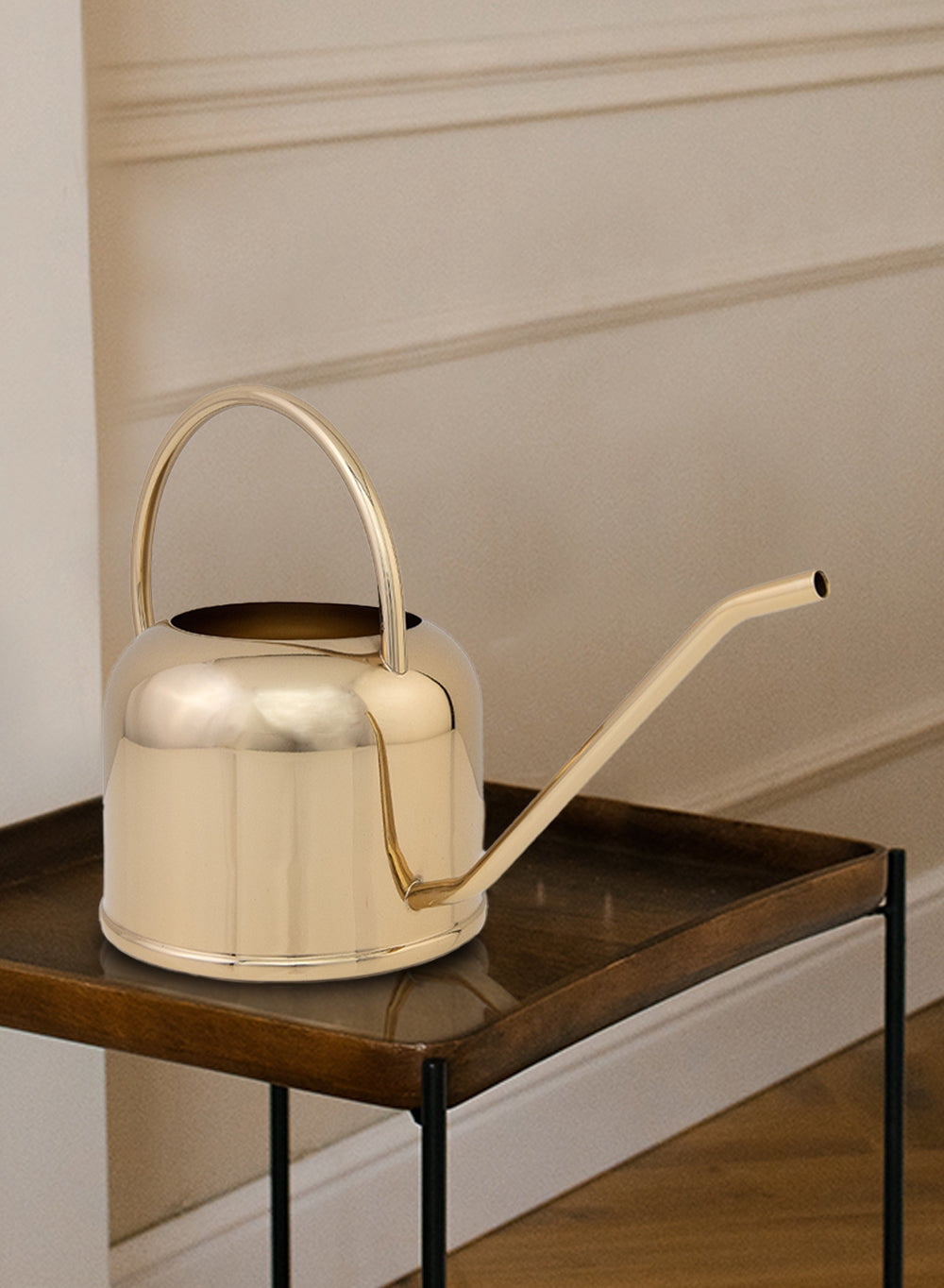 Serene Spaces Living Shiny Gold Metal Watering Can, 14.75" L X 4" W X 9" H