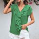 thumbnail image 5 of V Cuello Manga Corta Tops para las Mujeres Primavera Verano Moda Color Sólido Camiseta, Imitación Algodón, 5 of 9