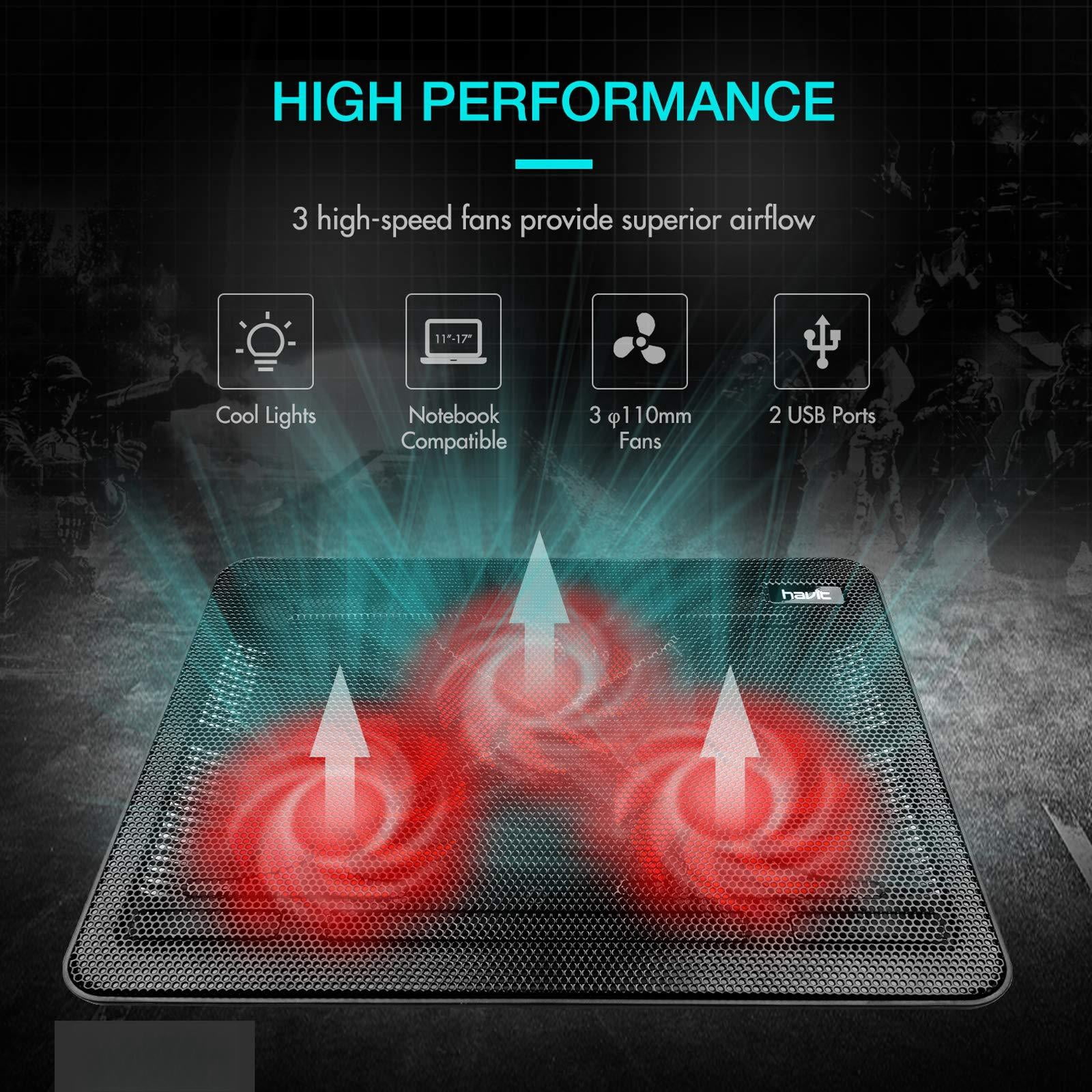 Hv-f2056 15.6-17 Inch Laptop Cooler Pad - Slim Portable Usb (3 Fans) (black+red)