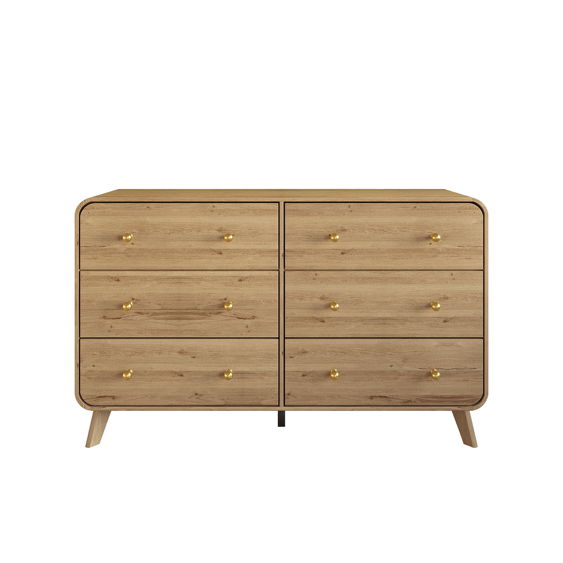 Castle Place Mid-Century 6 Drawer Wooden Dresser, Light Oak